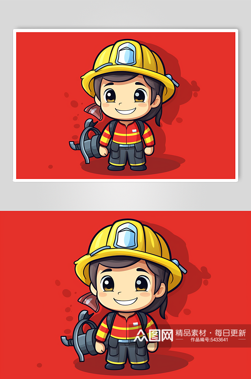 AI数字艺术卡通消防救援人物插画素材