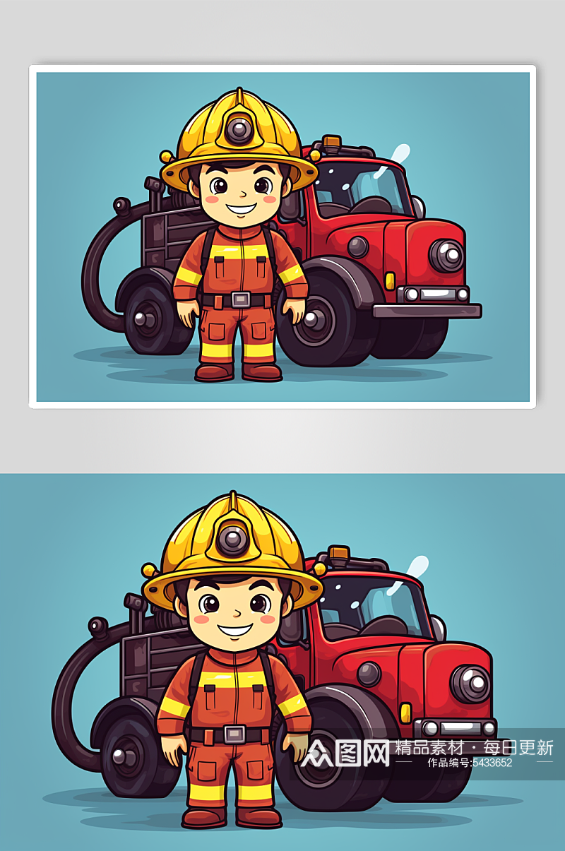 AI数字艺术卡通消防救援人物插画素材