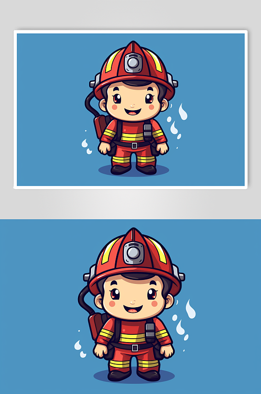 AI数字艺术卡通消防救援人物插画