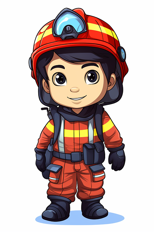 AI数字艺术卡通消防救援人物插画