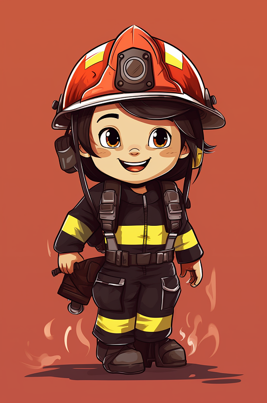 AI数字艺术卡通消防救援人物插画
