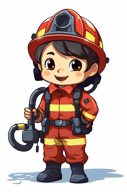 AI数字艺术卡通消防救援人物插画