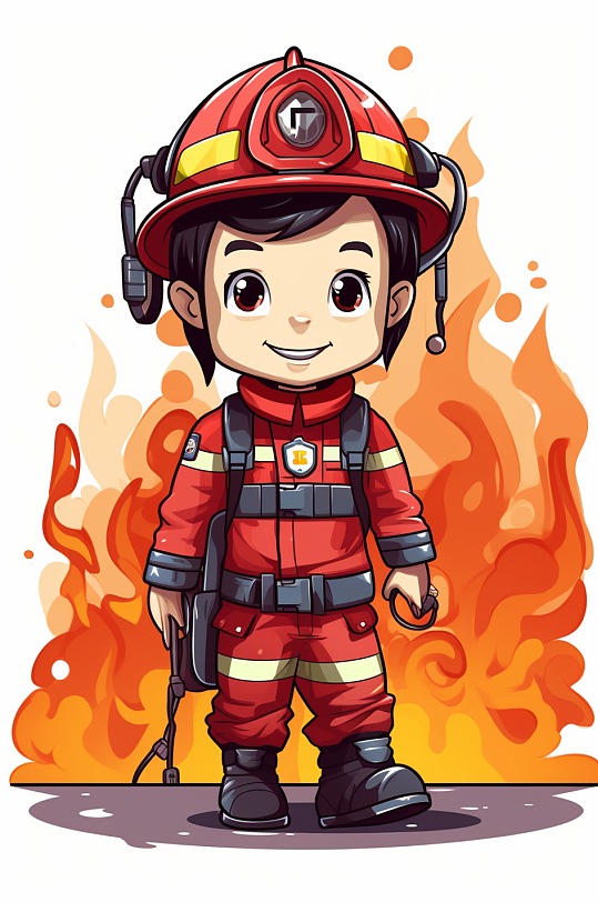 AI数字艺术卡通消防救援人物插画