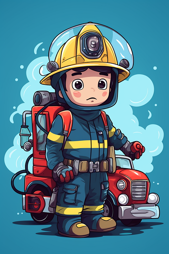 AI数字艺术卡通消防救援人物插画