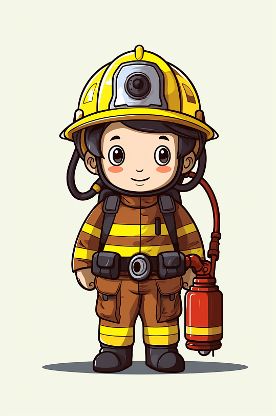 AI数字艺术卡通消防救援人物插画