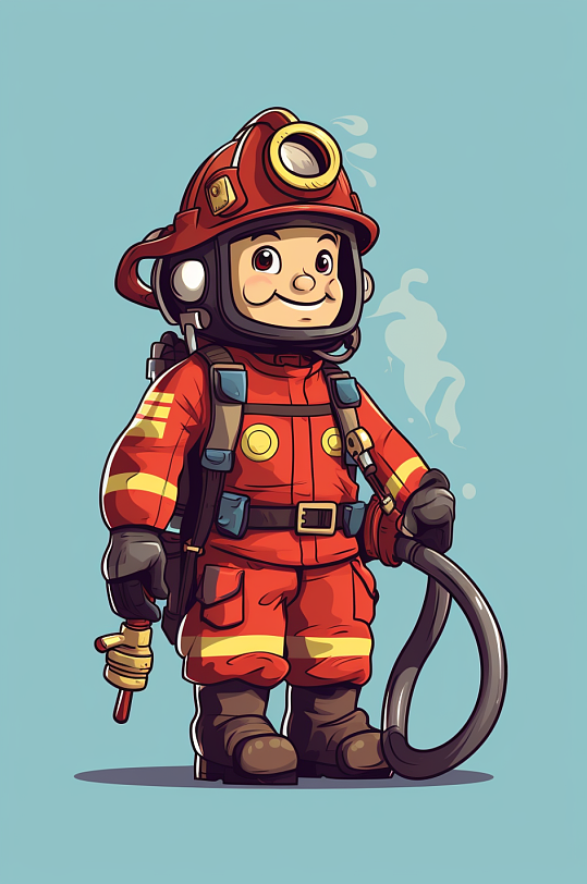 AI数字艺术卡通消防救援人物插画-众图网