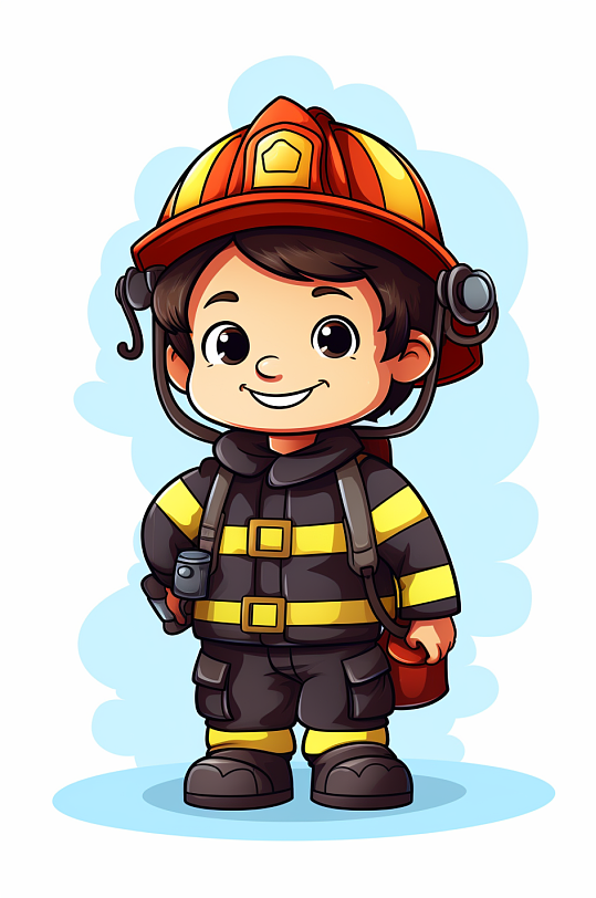 AI数字艺术卡通消防救援人物插画
