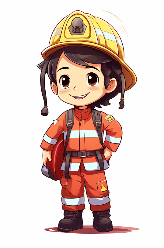 AI数字艺术卡通消防救援人物插画
