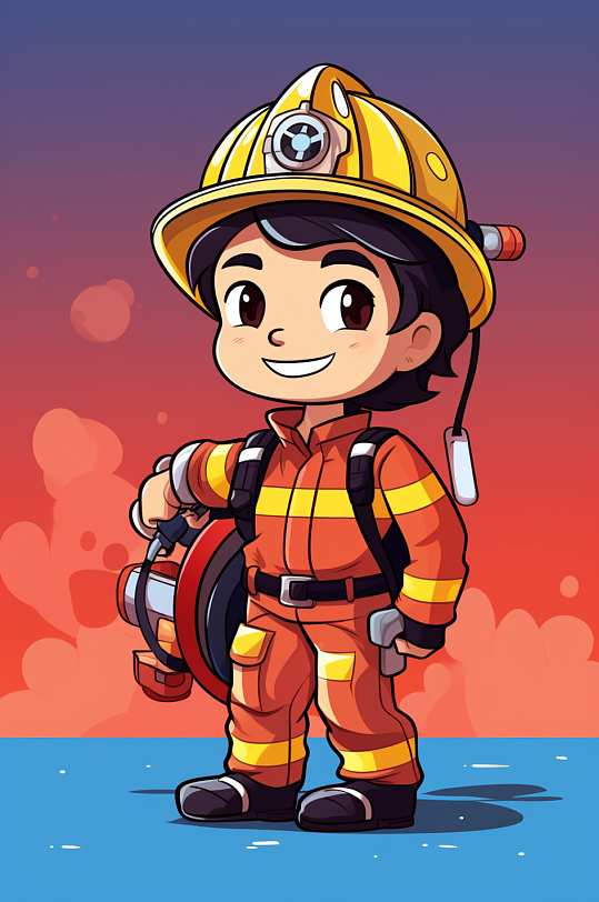 AI数字艺术卡通消防救援人物插画