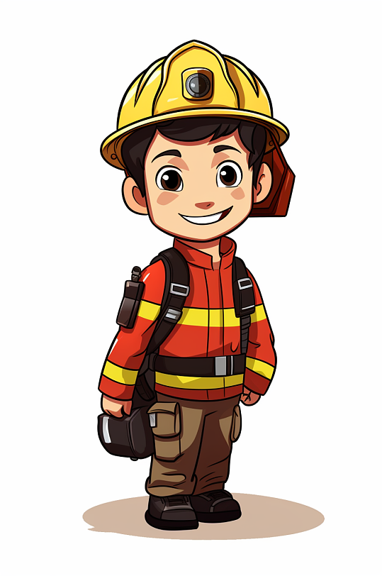AI数字艺术卡通消防救援人物插画