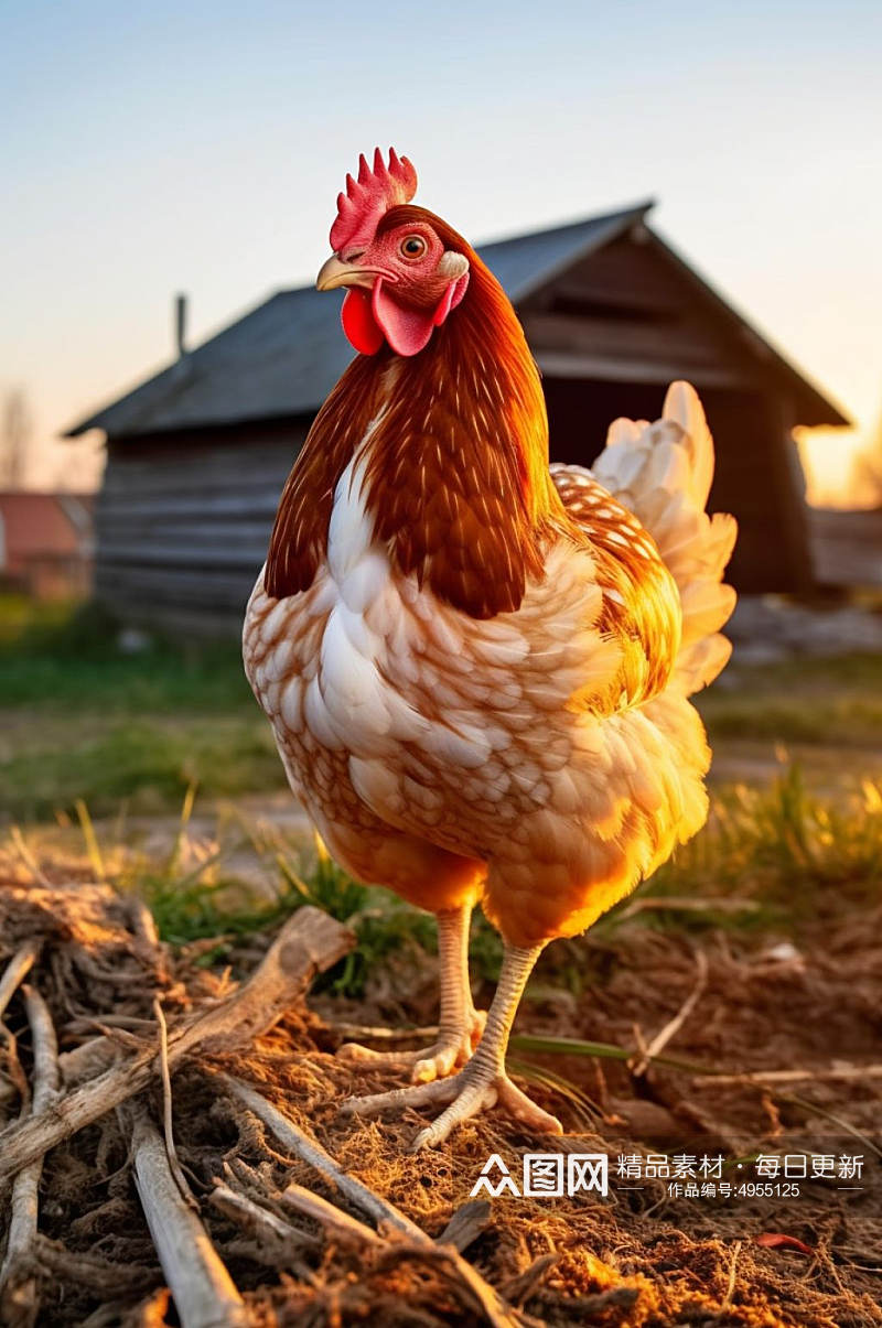 AI数字艺术母鸡鸡窝鸡圈家禽动物摄影图片素材