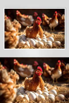 AI数字艺术鸡蛋鸡窝鸡圈家禽动物摄影图片
