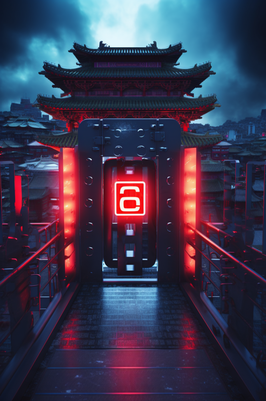 数字艺术机械感门楼开门红开门大吉背景图素材