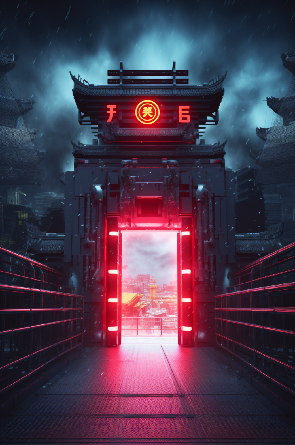 数字艺术机械感门楼开门红开门大吉背景图素材