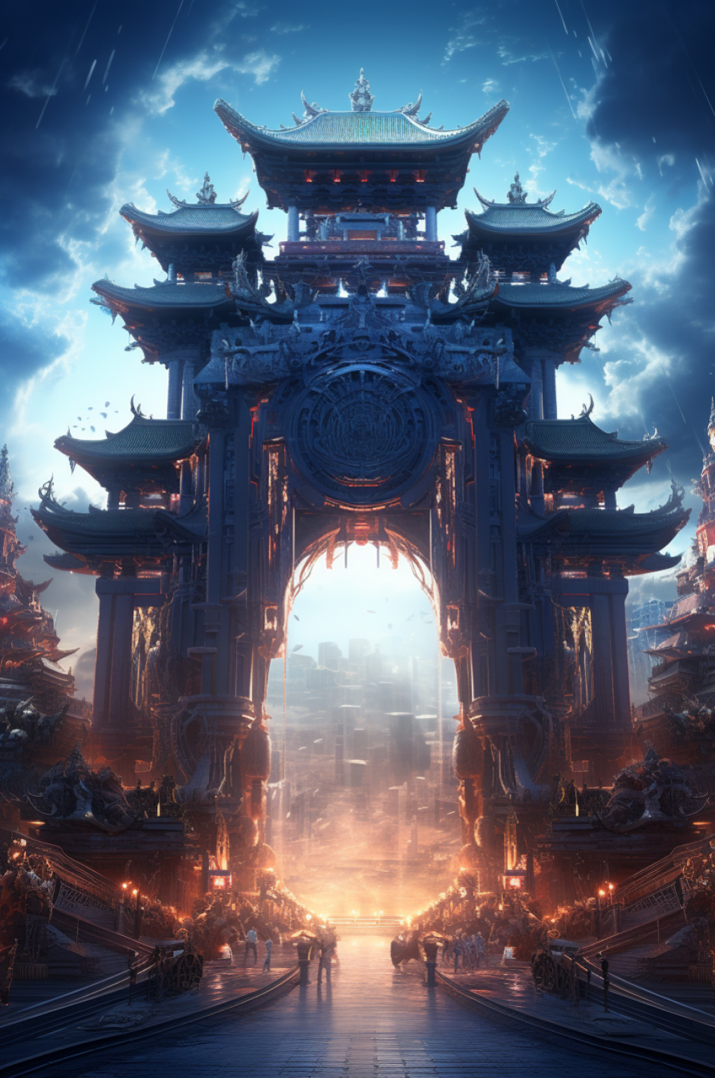 数字艺术机械感门楼开门红开门大吉背景图素材