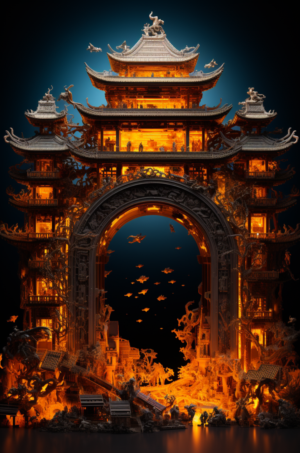 数字艺术机械感门楼开门红开门大吉背景图素材