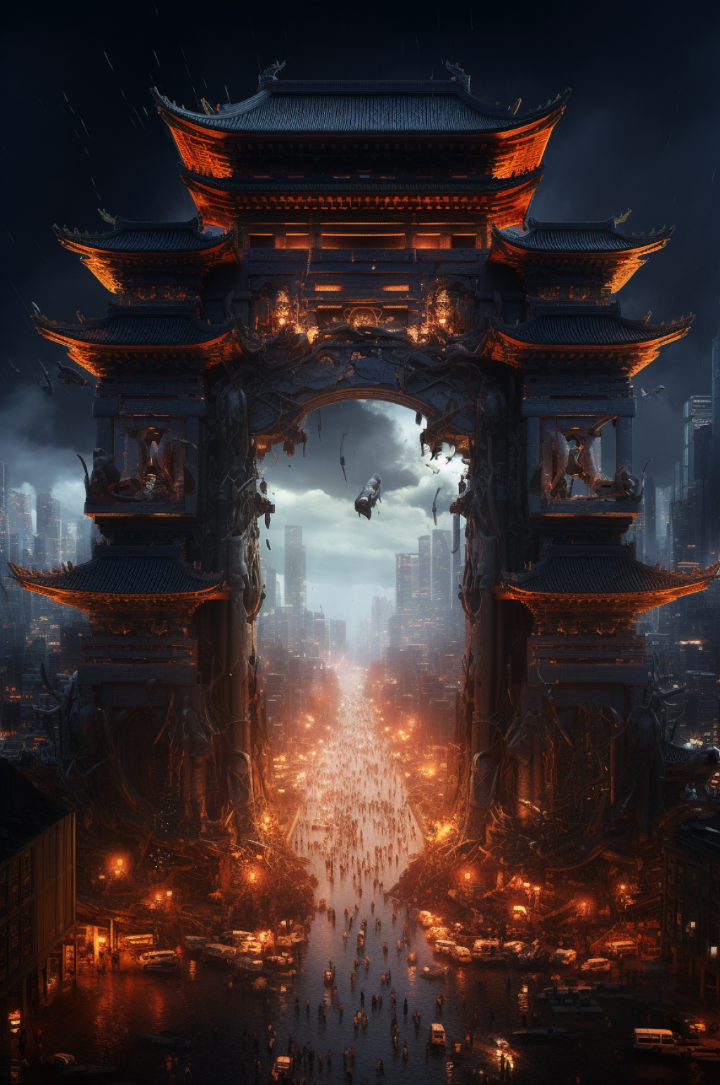数字艺术机械感门楼开门红开门大吉背景图素材