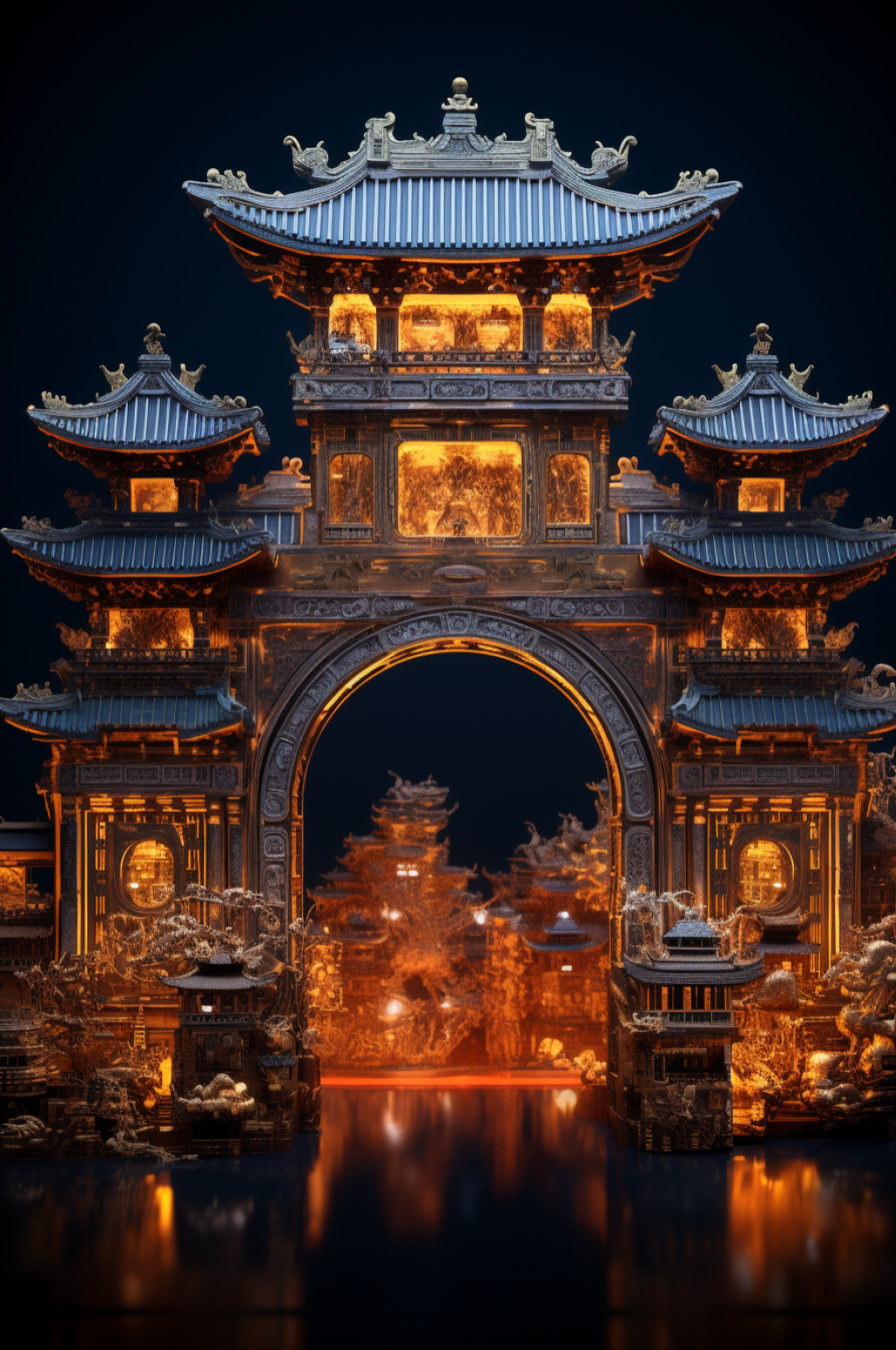 数字艺术机械感门楼开门红开门大吉背景图素材