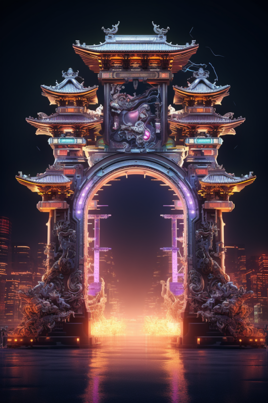 数字艺术机械感门楼开门红开门大吉背景图素材