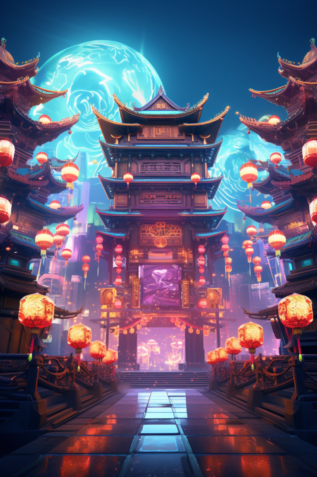 数字艺术机械感门楼开门红开门大吉背景图素材