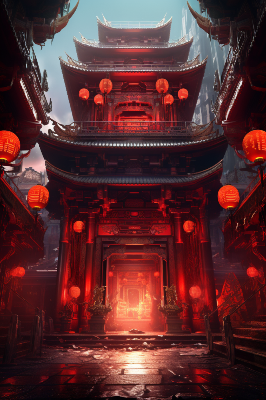 数字艺术机械感门楼开门红开门大吉背景图素材