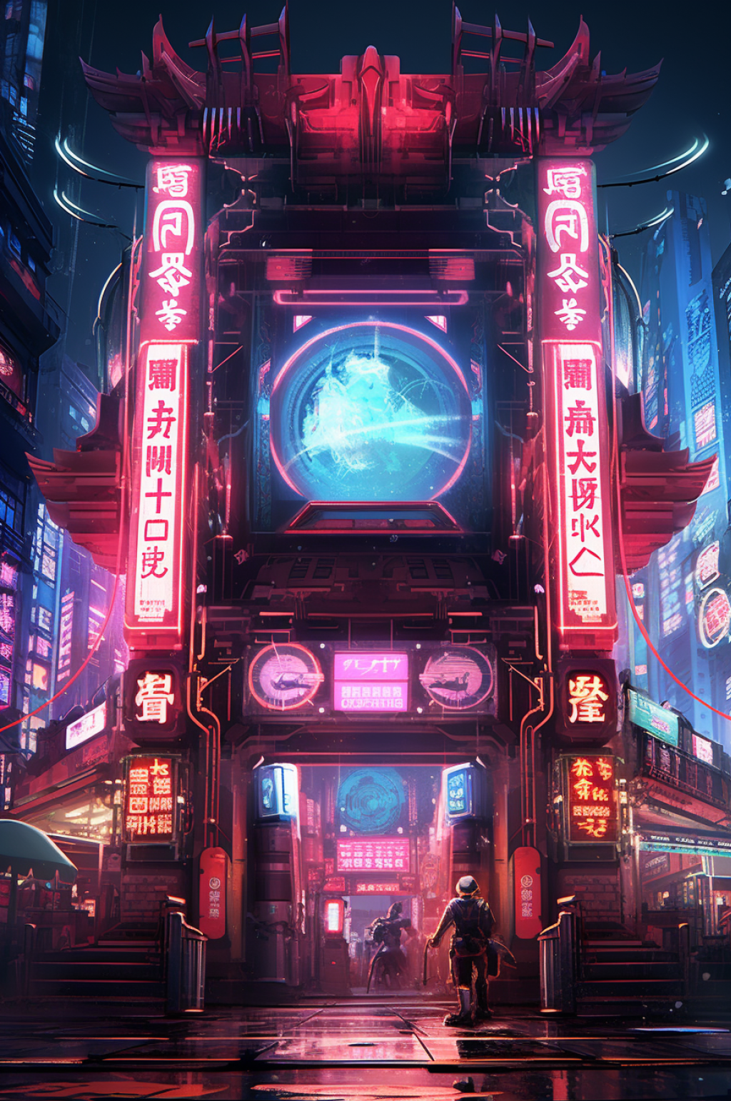 数字艺术机械感门楼开门红开门大吉背景图素材