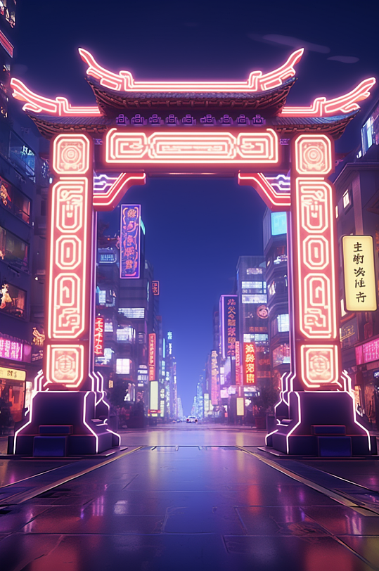 数字艺术机械感门楼开门红开门大吉背景图
