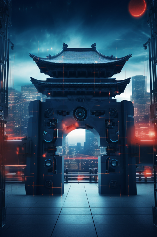 数字艺术机械感门楼开门红开门大吉背景图