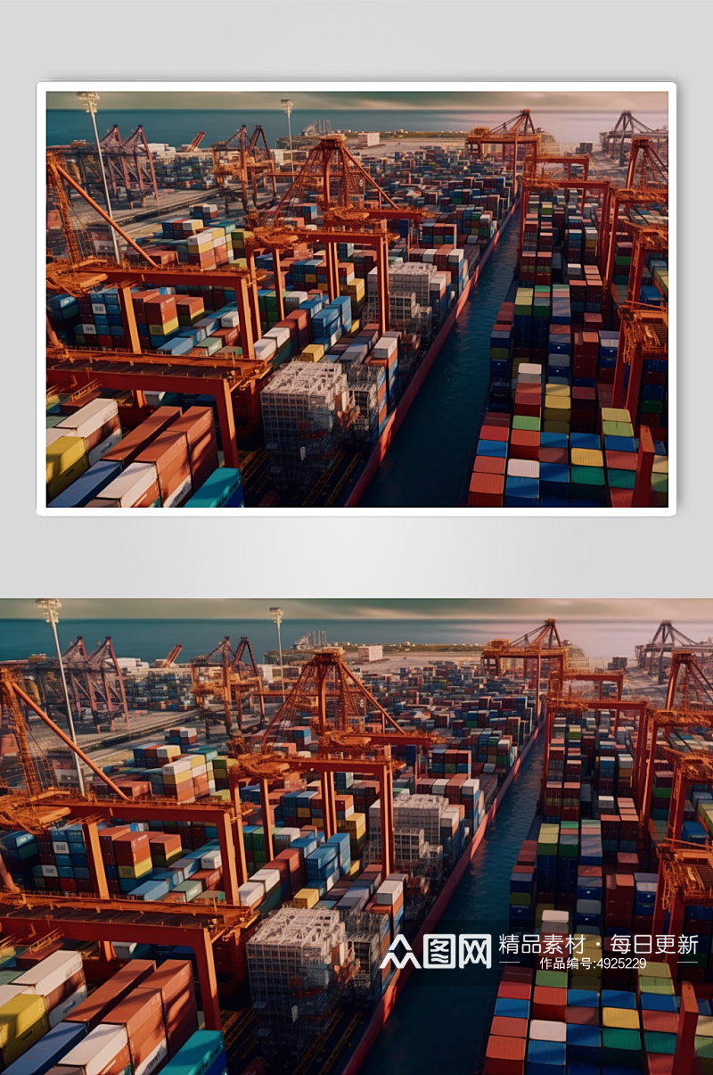 AI数字艺术码头集装箱海上运输摄影图片素材