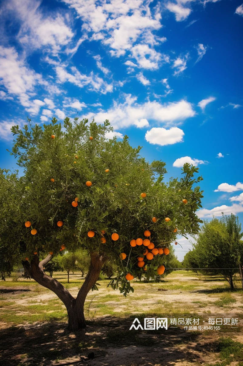 AI数字艺术橘子果树果园水果农产品摄影图素材