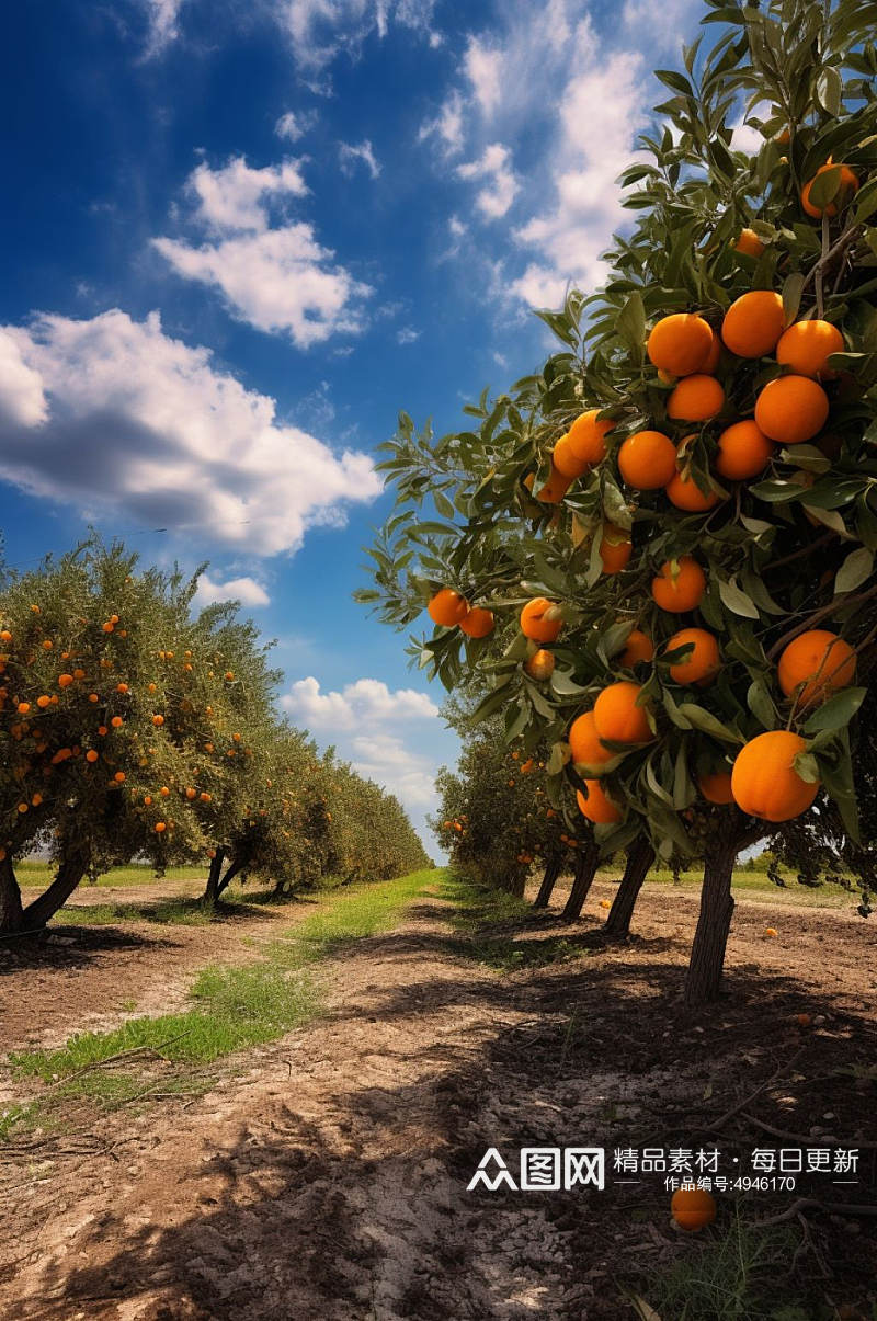 AI数字艺术橘子果树果园水果农产品摄影图素材