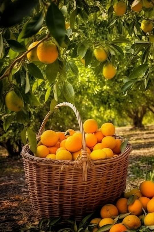 AI数字艺术橘子果树果园水果农产品摄影图