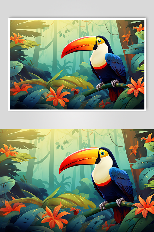 AI数字艺术热带雨林巨嘴鸟插画