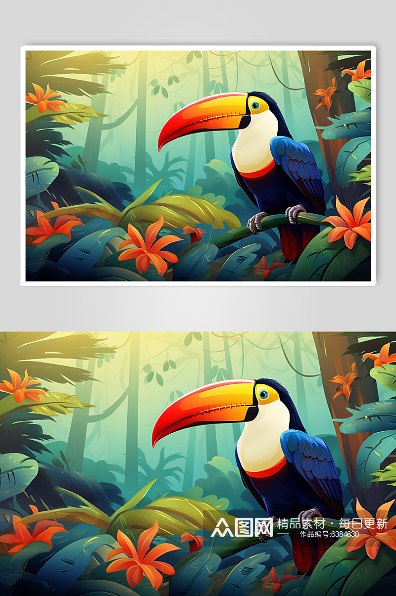 AI数字艺术热带雨林巨嘴鸟插画素材