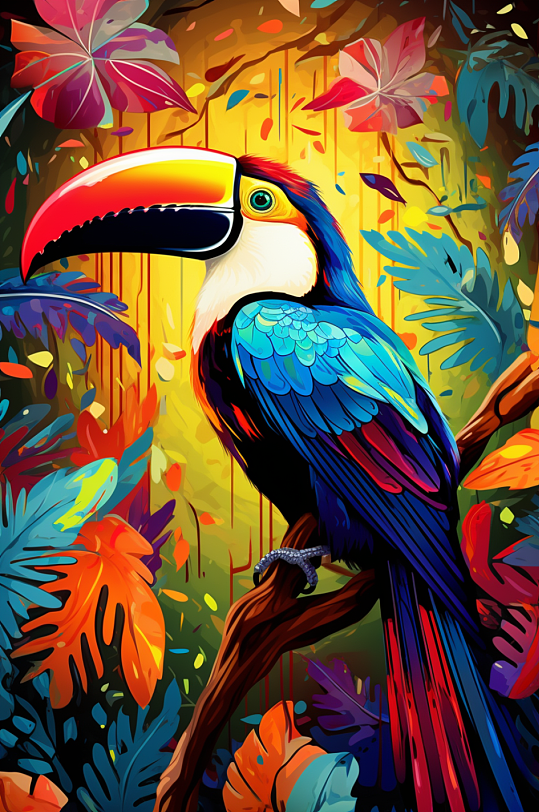 AI数字艺术热带雨林巨嘴鸟插画