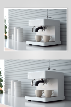 AI数字艺术清新咖啡机家用电器摄影图片