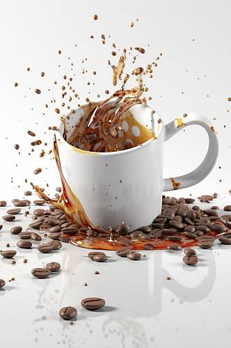 AI数字艺术简约创意咖啡液体飞溅模型元素