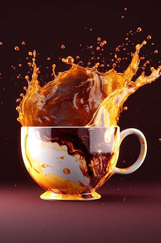 AI数字艺术简约创意咖啡液体飞溅模型元素