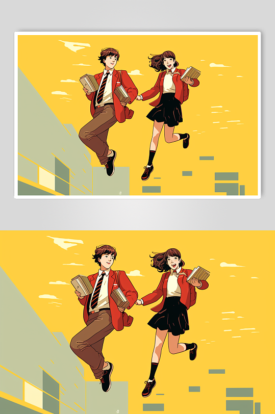 AI数字艺术扁平化开学季人物场景插画-众图网