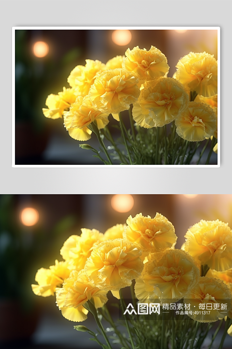 AI数字艺术高清黄色康乃馨花卉摄影图片素材