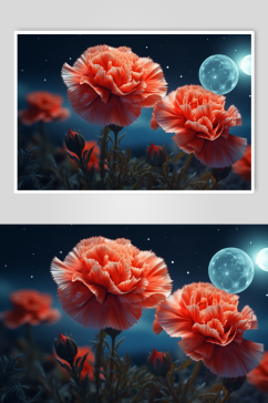 AI数字艺术高清红色康乃馨花卉摄影图片