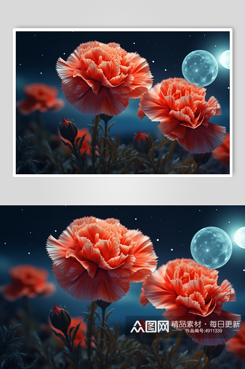 AI数字艺术高清红色康乃馨花卉摄影图片素材