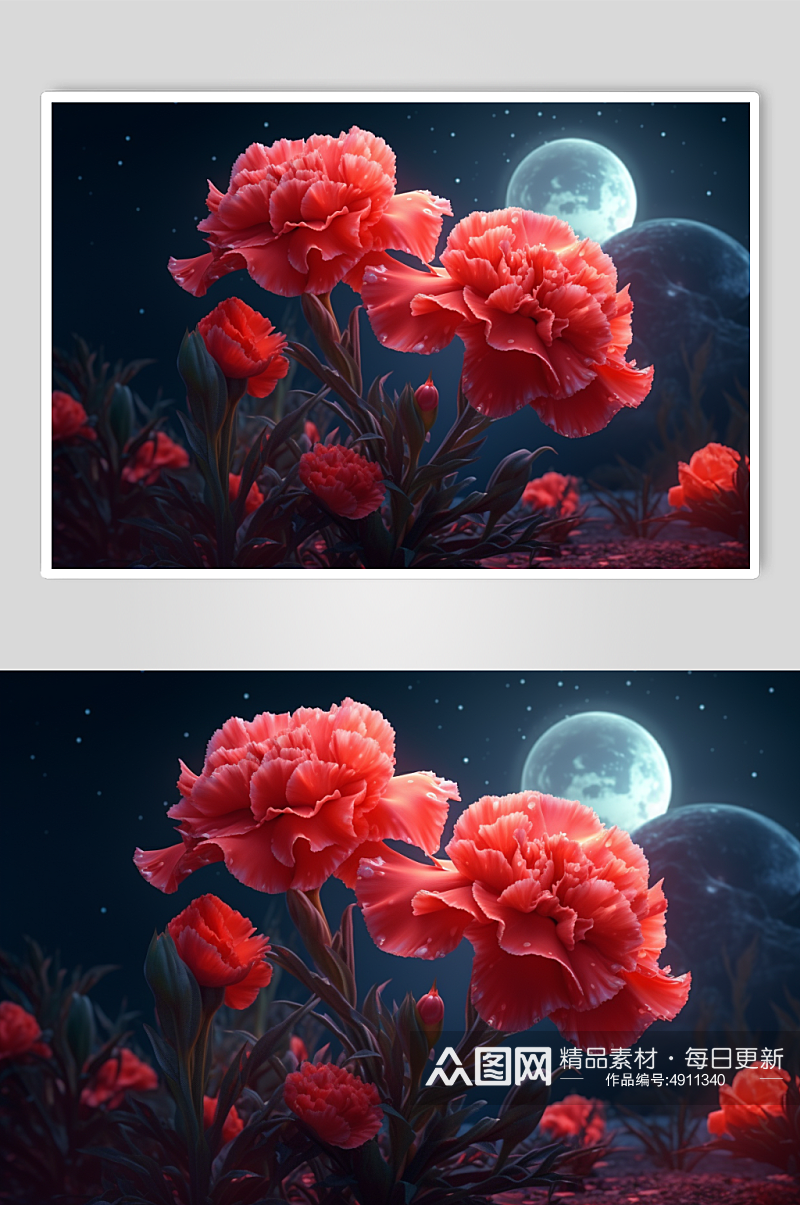 AI数字艺术高清红色康乃馨花卉摄影图片素材