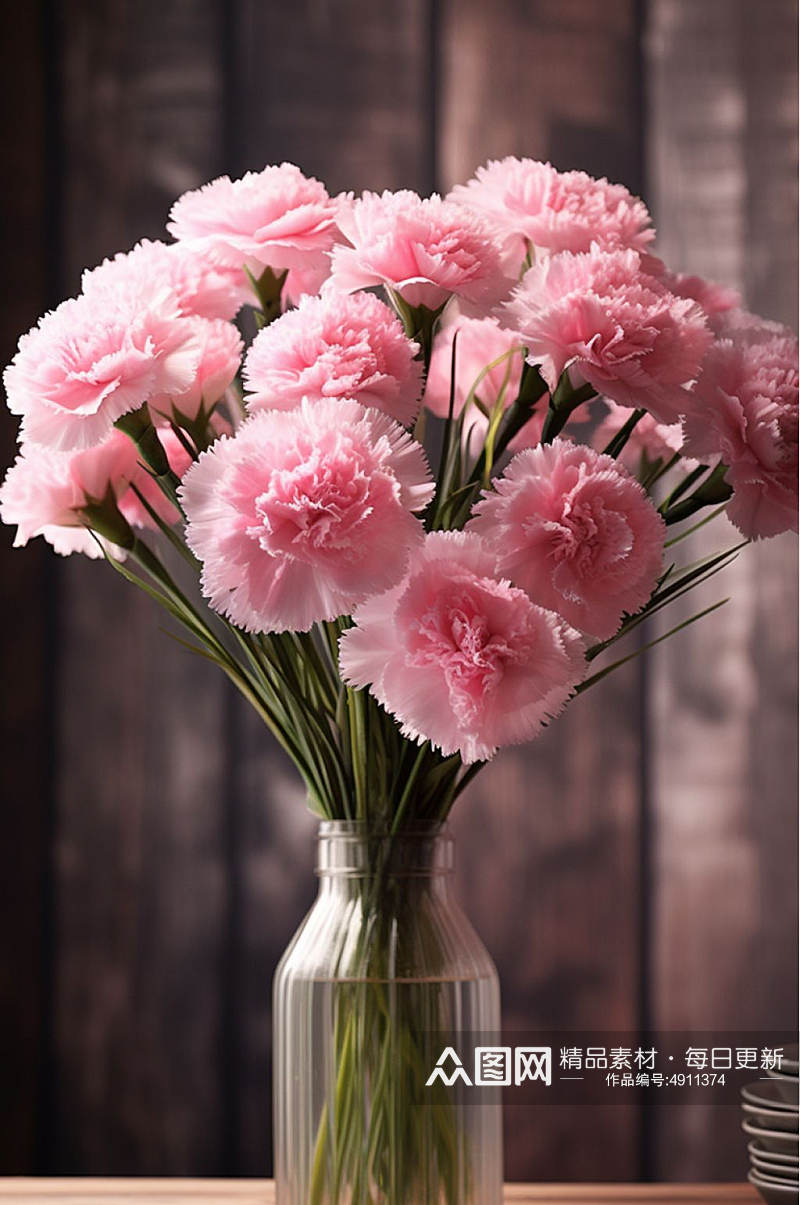 AI数字艺术唯美粉色康乃馨花卉摄影图片素材