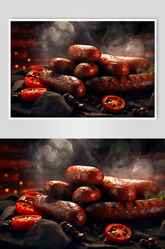 AI数字艺术香辣烤肠烧烤美食摄影图片