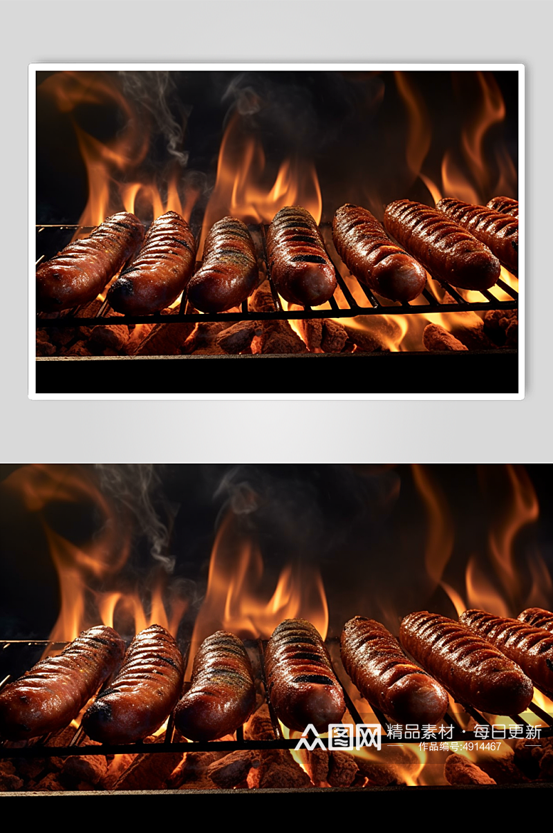 AI数字艺术原味烤肠烧烤美食摄影图片素材