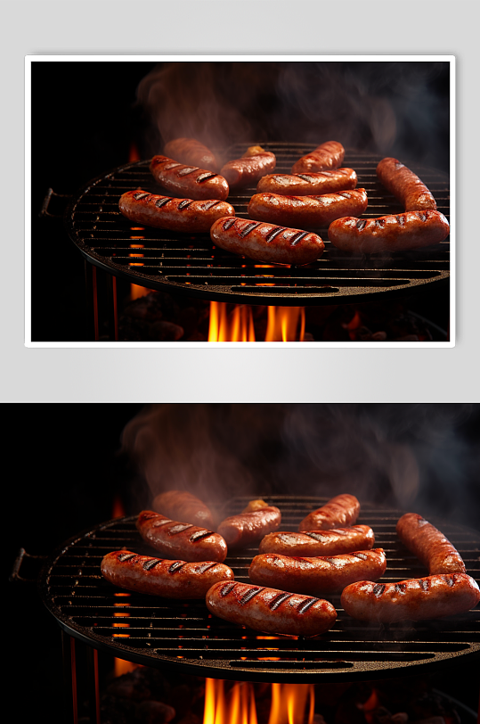 AI数字艺术原味烤肠烧烤美食摄影图片