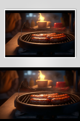 AI数字艺术香辣烤肠烧烤美食摄影图片