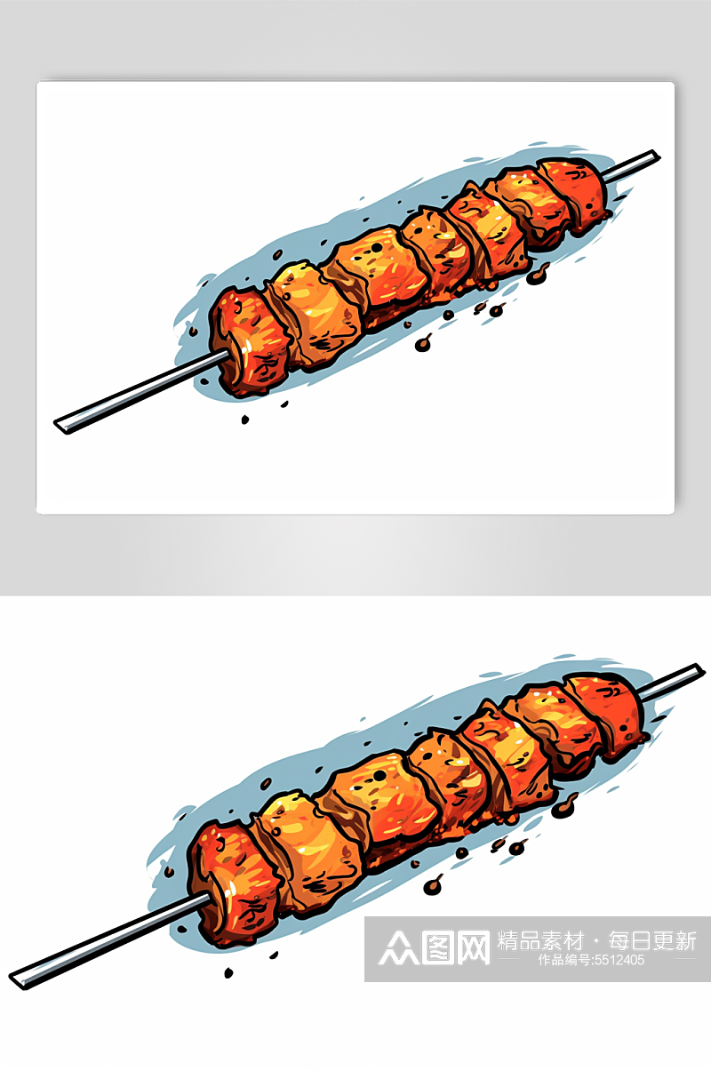 AI数字艺术手绘烤肉烤串烧烤插画素材