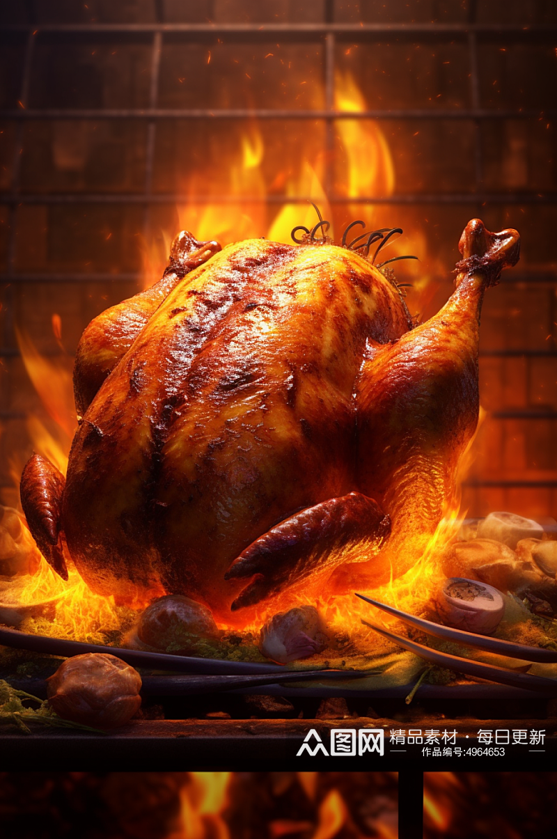 AI数字艺术美味烤鸡食物美食摄影图片素材